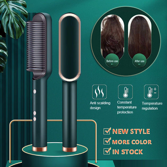 2-in-1 Hair Straightener & Hot Comb – Negative Ion Curling Brush for Smooth, Frizz-Free Styling