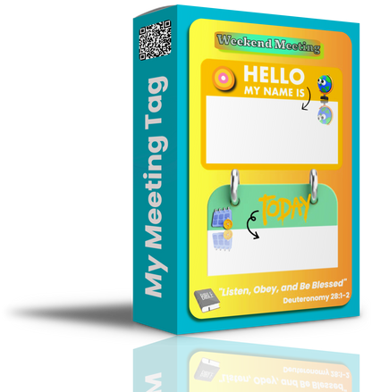 Colorful interactive name tag template for kids, designed for meetings and worship time