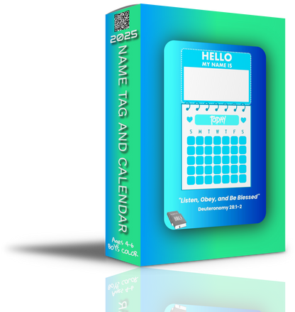 Colorful Interactive Name Tag and Calendar for JW Kids with checkboxes and vibrant design, ideal for meetings and family worship.